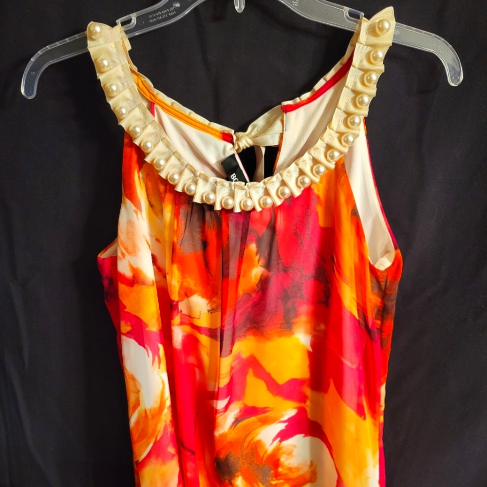 BCX WATERCOLOR FEMININE BLOUSE W/PEARLS